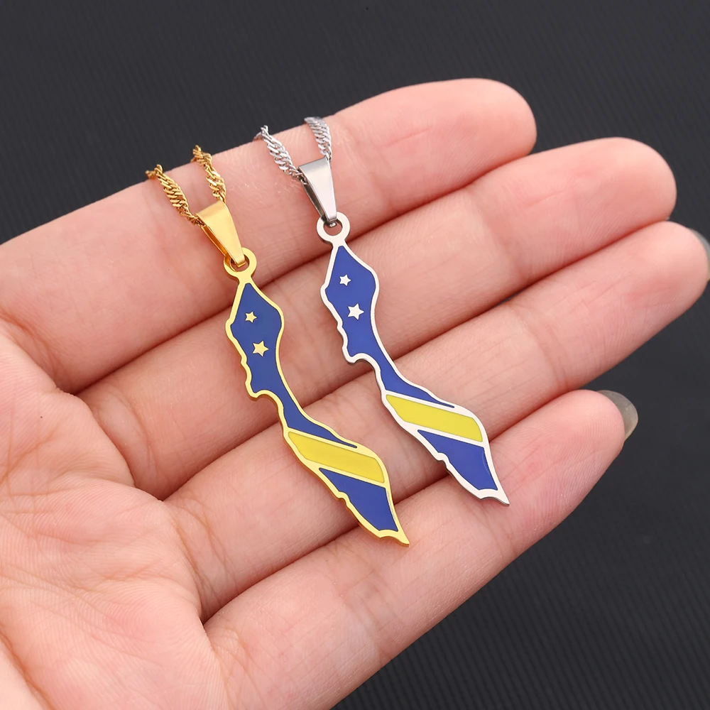 Mode Culaçao Insel Karte Flagge Anhänger Halskette Edelstahl Männer Frauen Ethnische Curacao Karten Schmuck Geschenk – Detail 6