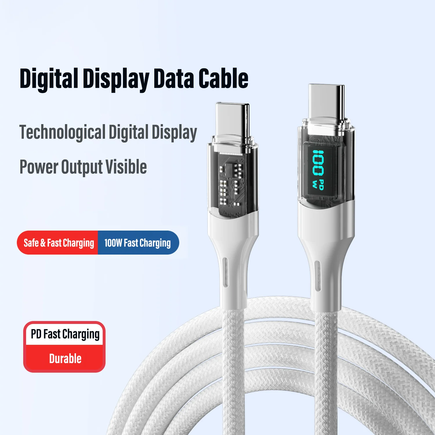 100W USB Type C Cable Super Fast Charging Data Cord with LED Display for iPhone 17 16 15 Pro Max Air Samsung Huawei Xiaomi
