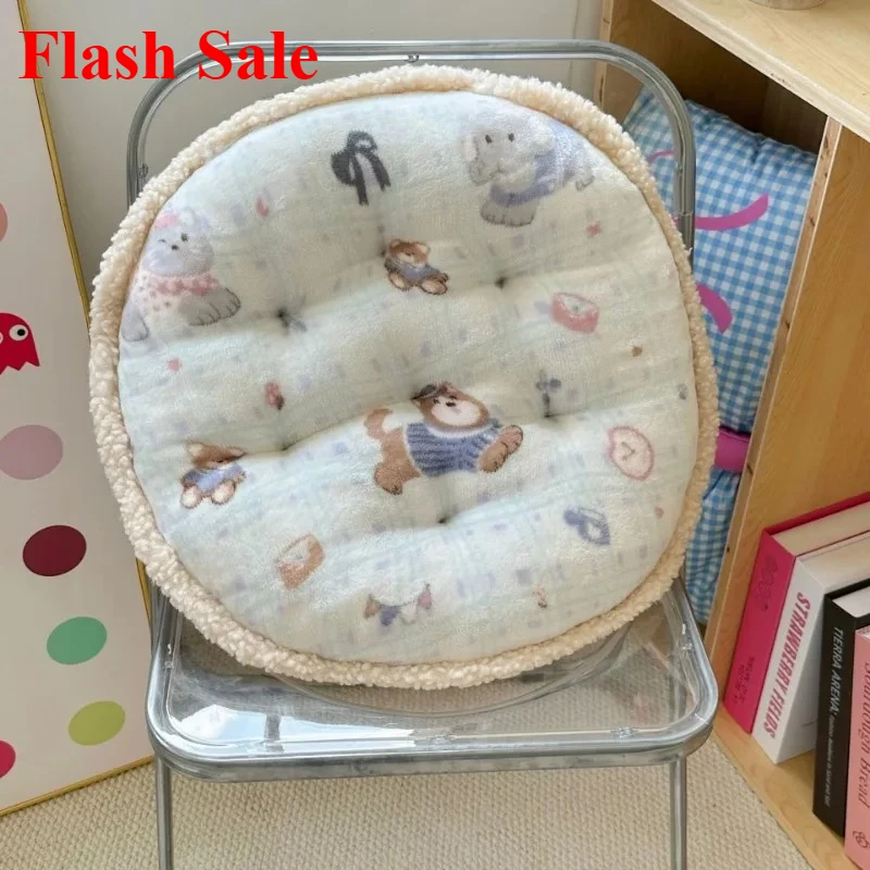 

2025 winter round milk fleece cartoon seat cushion cute office chair cushion balcony futon bay window cushion