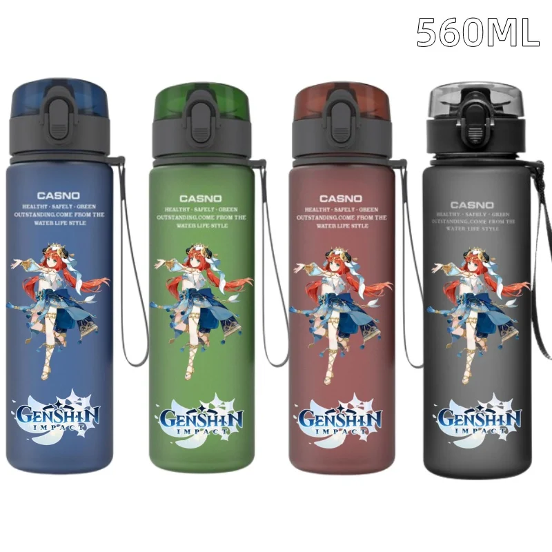 Anime 560ML Genshin Impact Amber Lisa Minci Water Cup Portable Children Plastic Outdoor Sports Large Capacity Water Bottle Gift