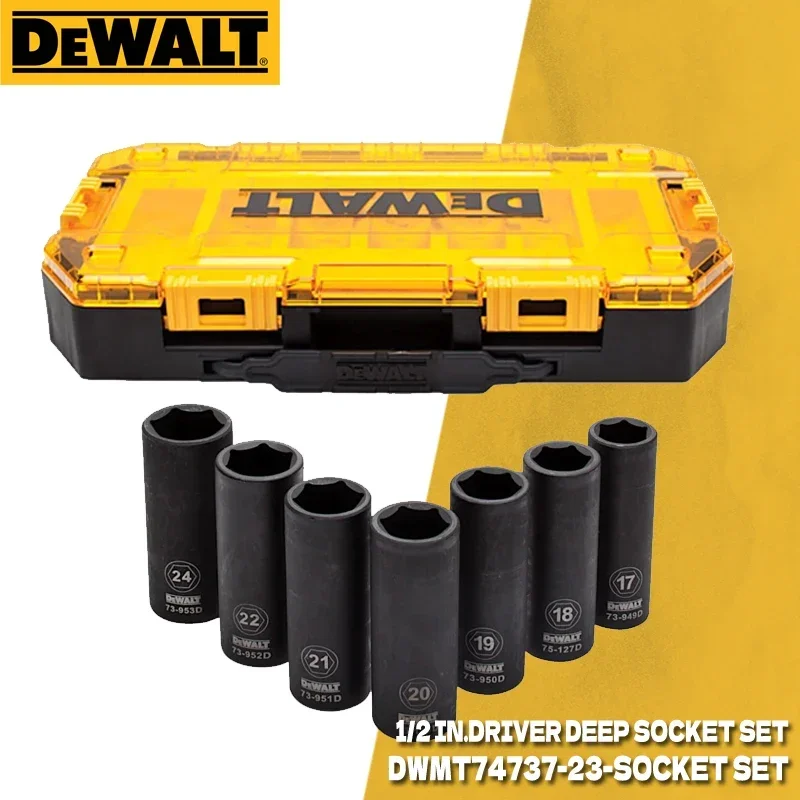 DEWALT DWMT74737 Socket Set 7Pcs 1/2 inch Drive Deep Impact Metric Socket Set Impact Wrench Cordless Power Tool Accessories