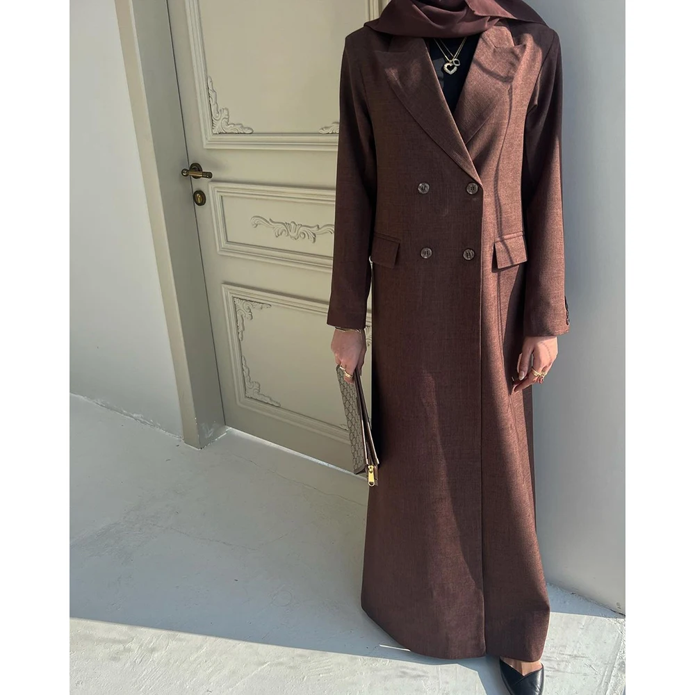 

Luxury Abayas Double Breasted Peak Lapel Long Jacket 1 Piece Formal Muslim Dubai Female Outerwear Custom Made Lady Clothing