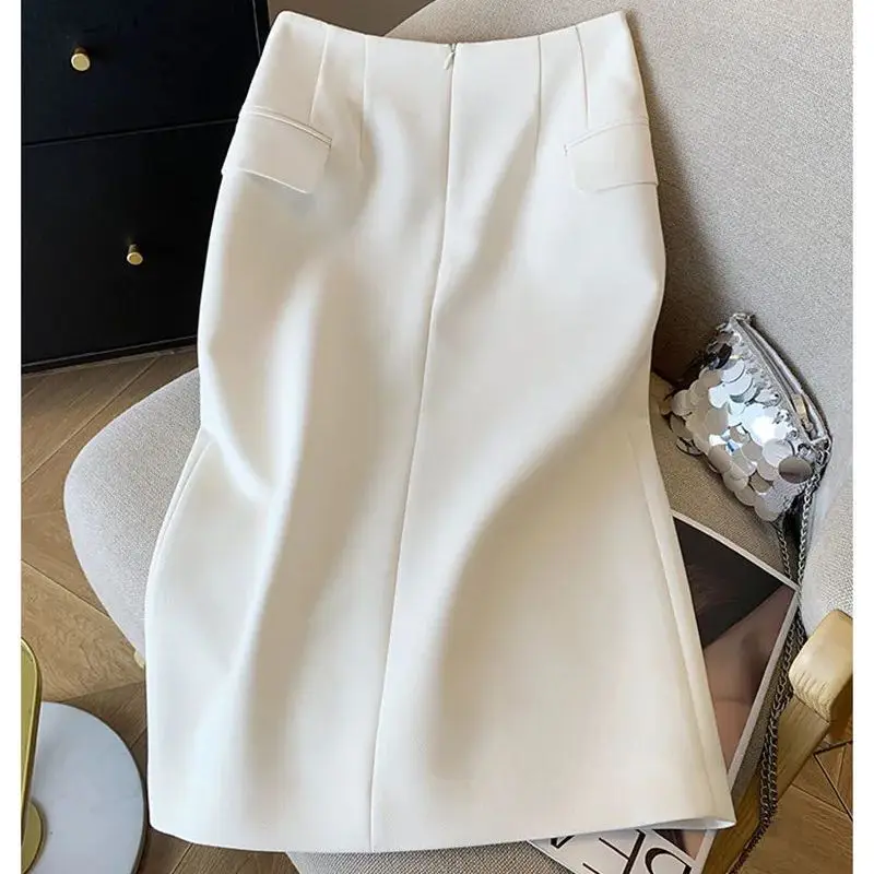 女性のスリムな気質バッグヒップスプリットスカートオフィスレディハイウエストインテージストレートペンシルスカート Mujer 436P 秋の新ファッション
