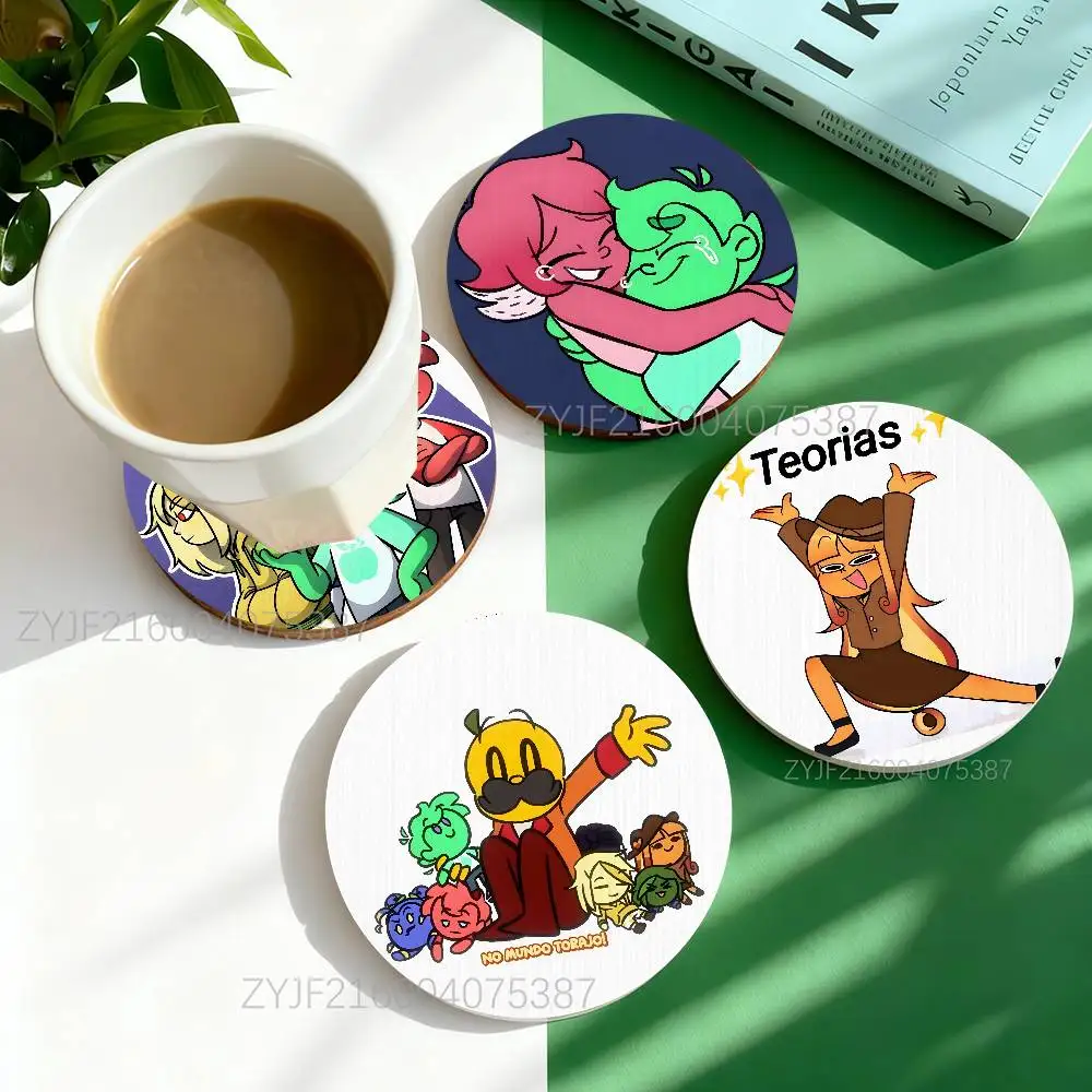 

M-Mundo Torajo Anime Pattern Art Coasters Round Wooden Heat Resistant Non-Slip Home Decor Gift Multifunctional