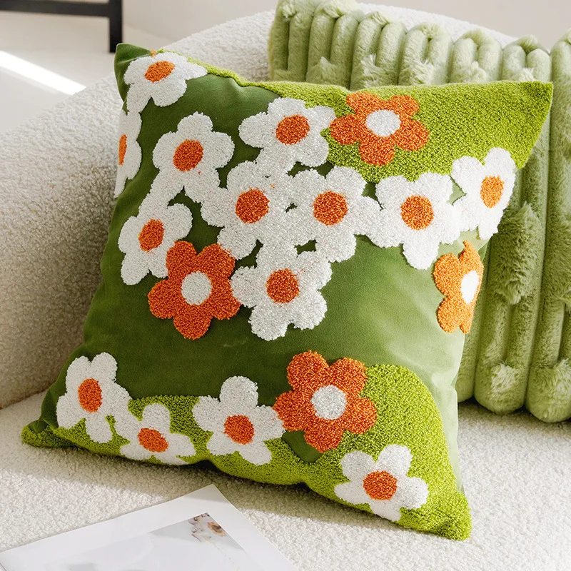 

Girls Lovely Flower Embroidered Pillowcase cover Size 45x45 spring fresh style Throw Pillow case for Bedroom or Balcony