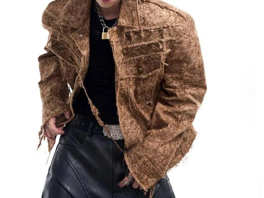 

2025 Autumn and Winter Rough Edge Destruction Denim Jacket Autumn Fashion Versatile Jacket