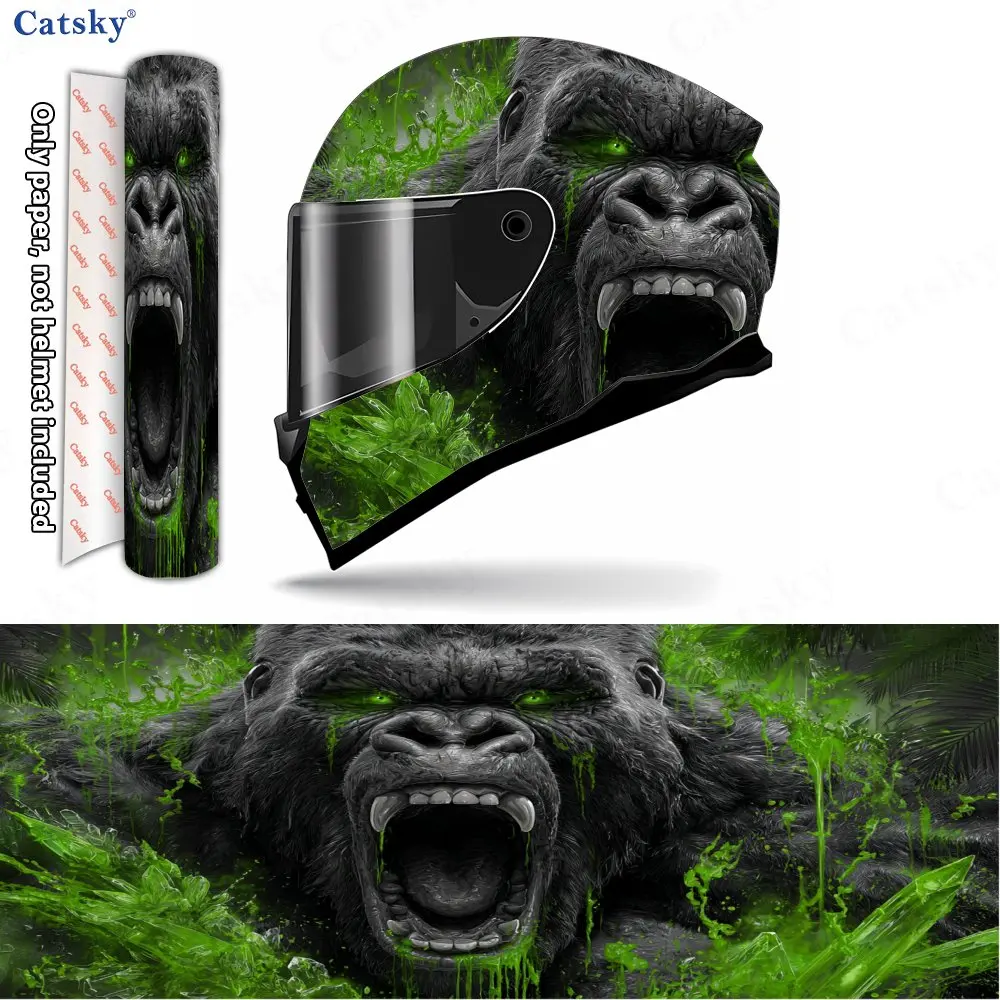 Green-eyed Gorilla Print Helmet stickers , PVC Material Multifunctional Helmet Stickers, Scratch-Resistant & Fade-Proof, Easy to
