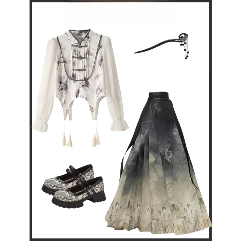 

Весна 2023 года, новый китайский топ Sle irt, модная молодежная утягивающая юбка Hanfu Ma Face, полиэфирное волокно, 00% женская Hanfu