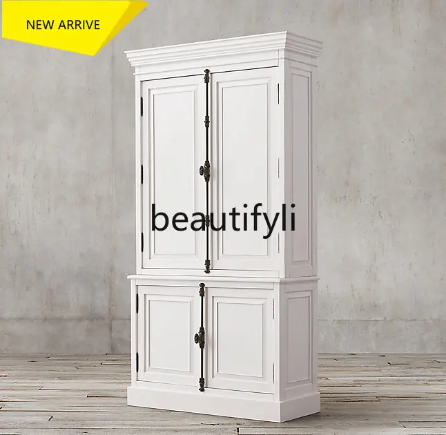 

D2520 American Retro White Bookshelf French Living Room Storage Bookshelf Sideboard Wine Cabinet