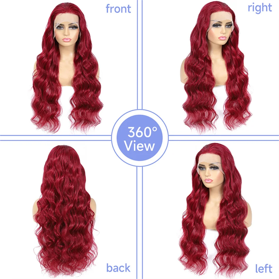 Borgonha Body Wave Lace Front Peruca de cabelo humano para mulheres, 99J Colorido, 13x4 HD Lace Frontal, Perucas Brasileiras, Vermelho, 180%