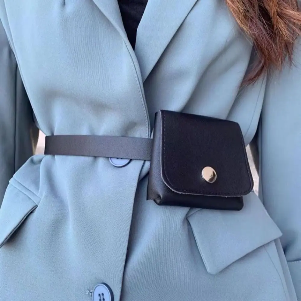 Fashion Korean Style Women Waist Bag PU Solid Color Belt Envelope Waist Bag Card Pocket Purse Small Card Bag Women