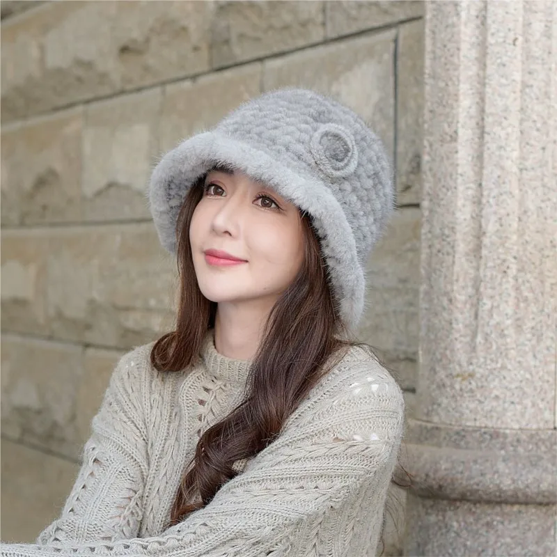 Fur knitted hats for women are warm and ear-protecting casual versatile Woolen top fashionable