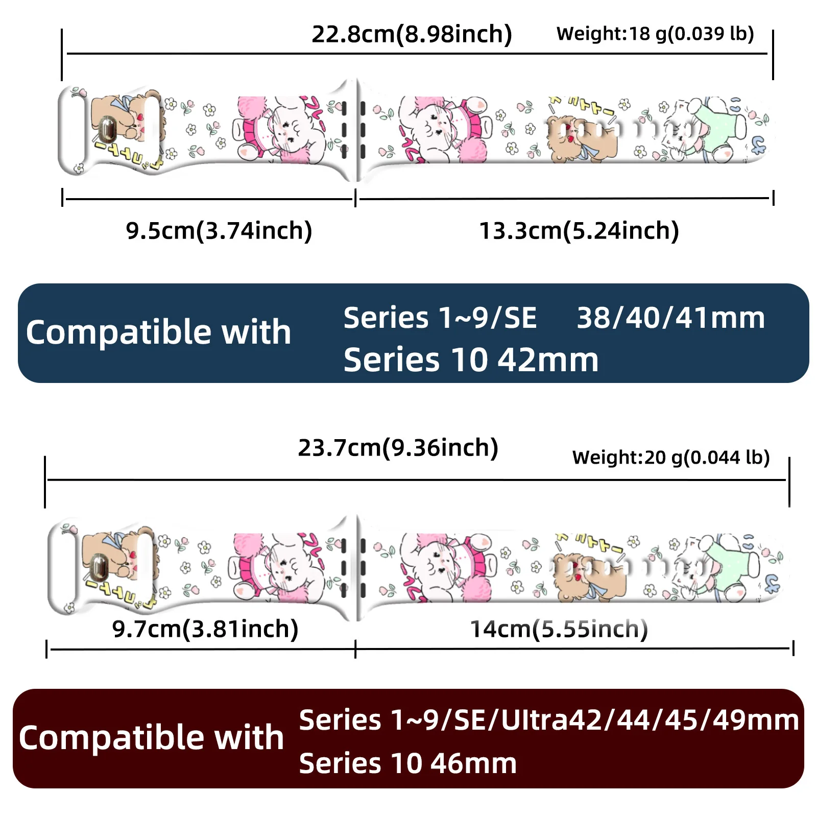Cinturino con stampa serie Sweet & Healing Mikko per Apple Watch 11/10/9/8/7SE, cinturino in silicone di ricambio morbido e impermeabile 45 mm/44 mm/42 mm