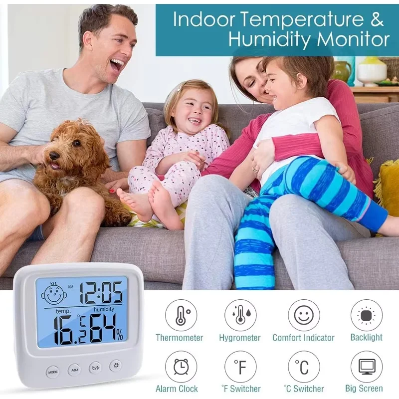 Indoor Thermometers Digital Hygrometer Room Thermometer and Humidity Gauge with Clock Humidity Temperature Function Electronic
