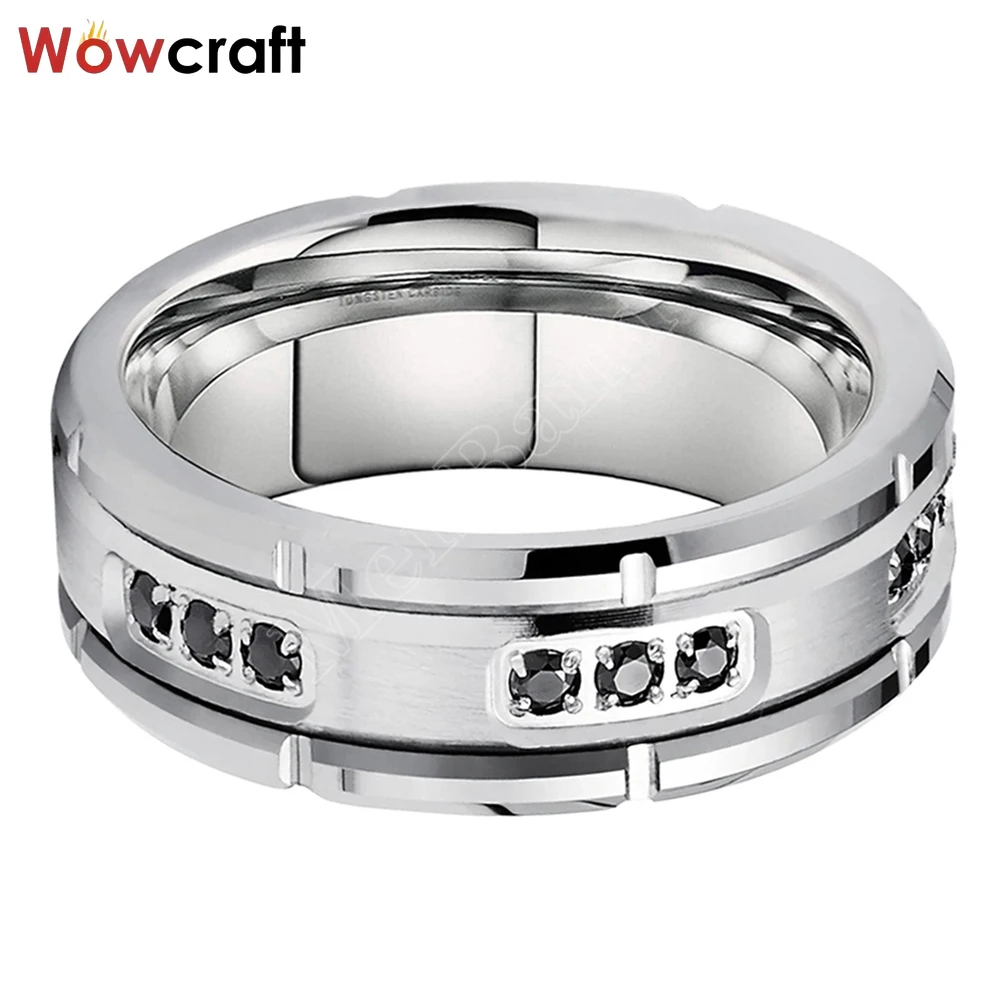 

Мужское серебряное обручальное кольцо из карбида вольфрама диаметром 8 мм с плоским кубическим цирконом, подходящее для повседневного ношения