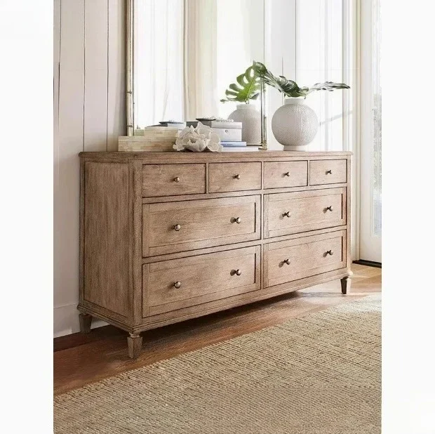 

K Retro solid wood chest, log color, bedroom storage, bedside cabinet, entrance storage cabinet