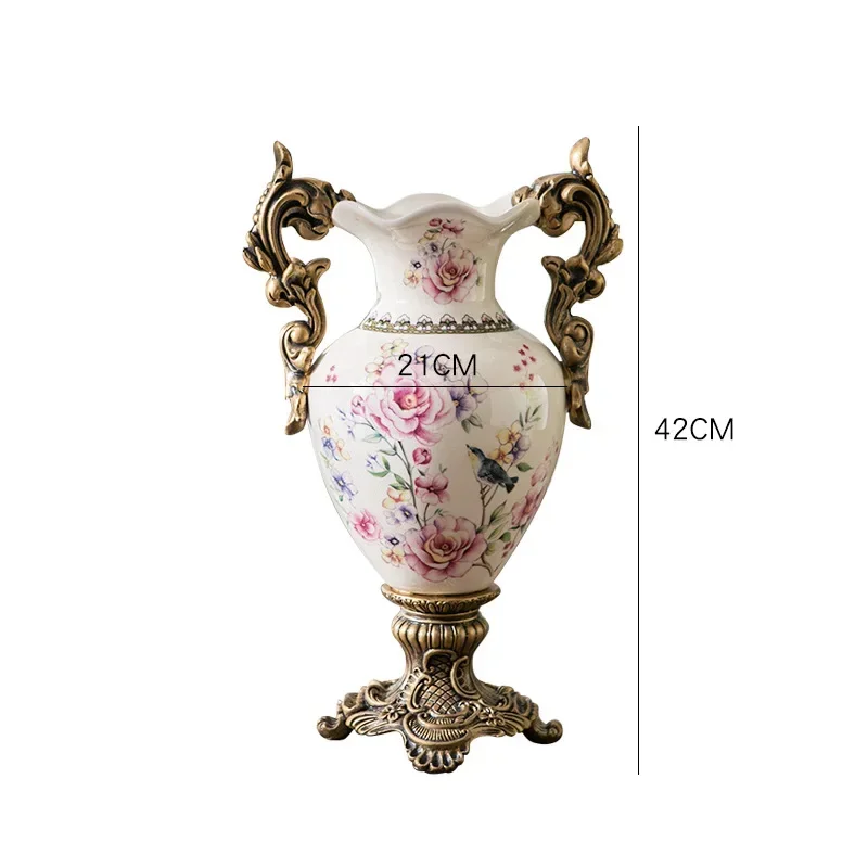 Creative European Trophy Shaped Floor Ceramic Vase Crafts  Vintage Home Decorative Vase Tabletop Vase with Two Handles