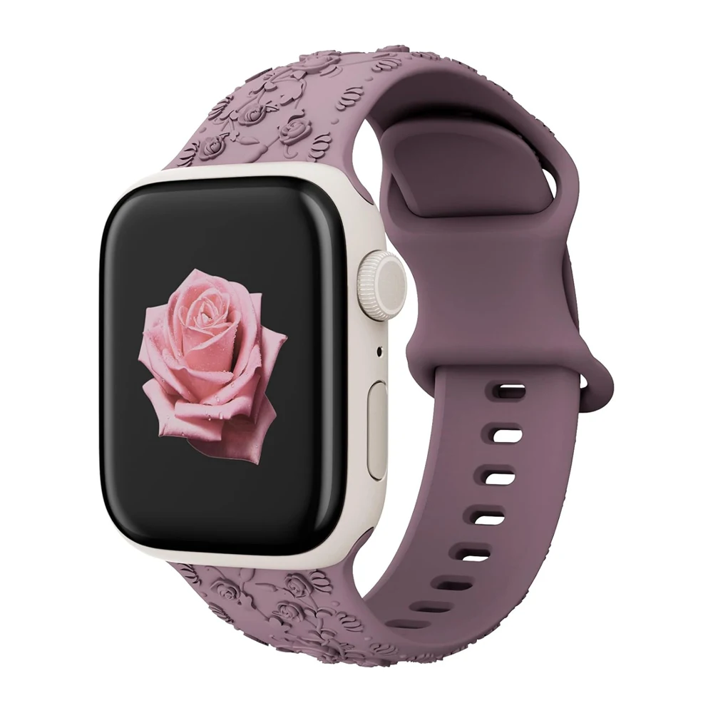 Strap for Apple watch Band 44 42 45 40 41 46 49 mm Rose Floral Engraved bracelet correa iWatch Series 4 5 6 7 8 9 10 11 SE Ultra