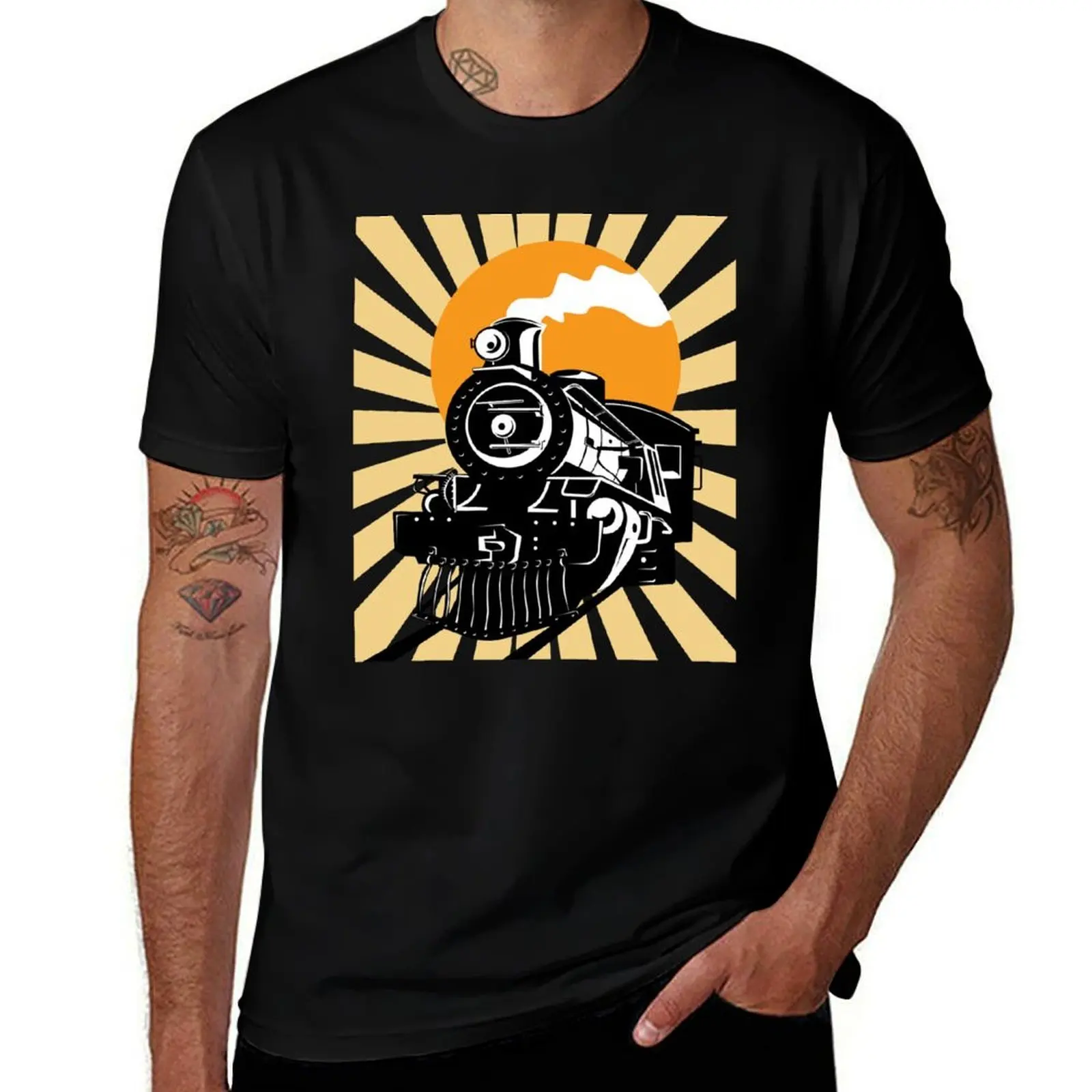 Retro Vintage Locomotive Train Steam Engine T-Shirt t shirt man luxury T-Shirt