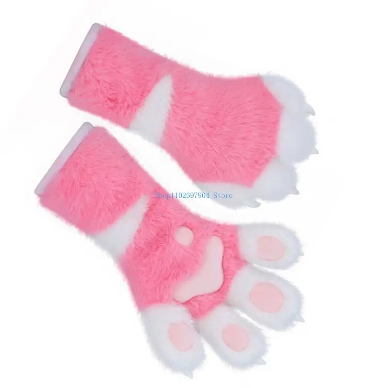 N7YF Foxes Wolf Claw Glove Pluszowe futrzane koty Rękawiczki z pazurami Fursuit Animal Paws Mittens