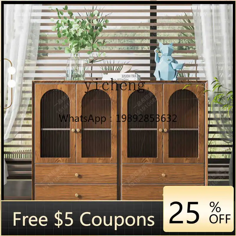 rural solid wood retro style dining side cabinet against the wall French side cabinet middle antique style locker
