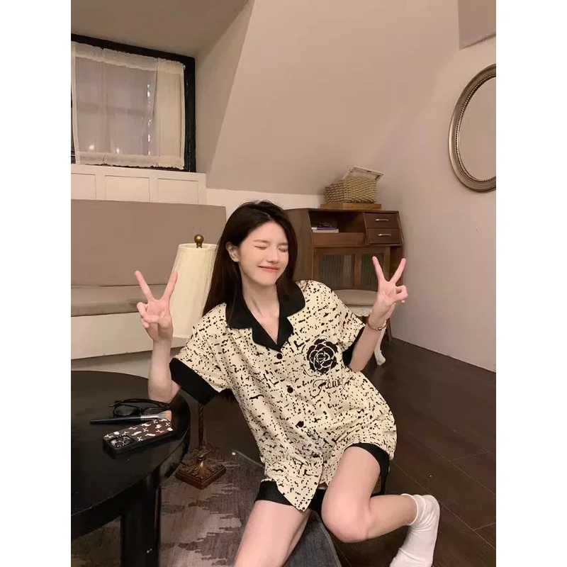 Women's New Pajamas Three-Piece Female Summer Short-Sleeved Loose Korean Version Of The Students Large Size Home Wear Pajamas