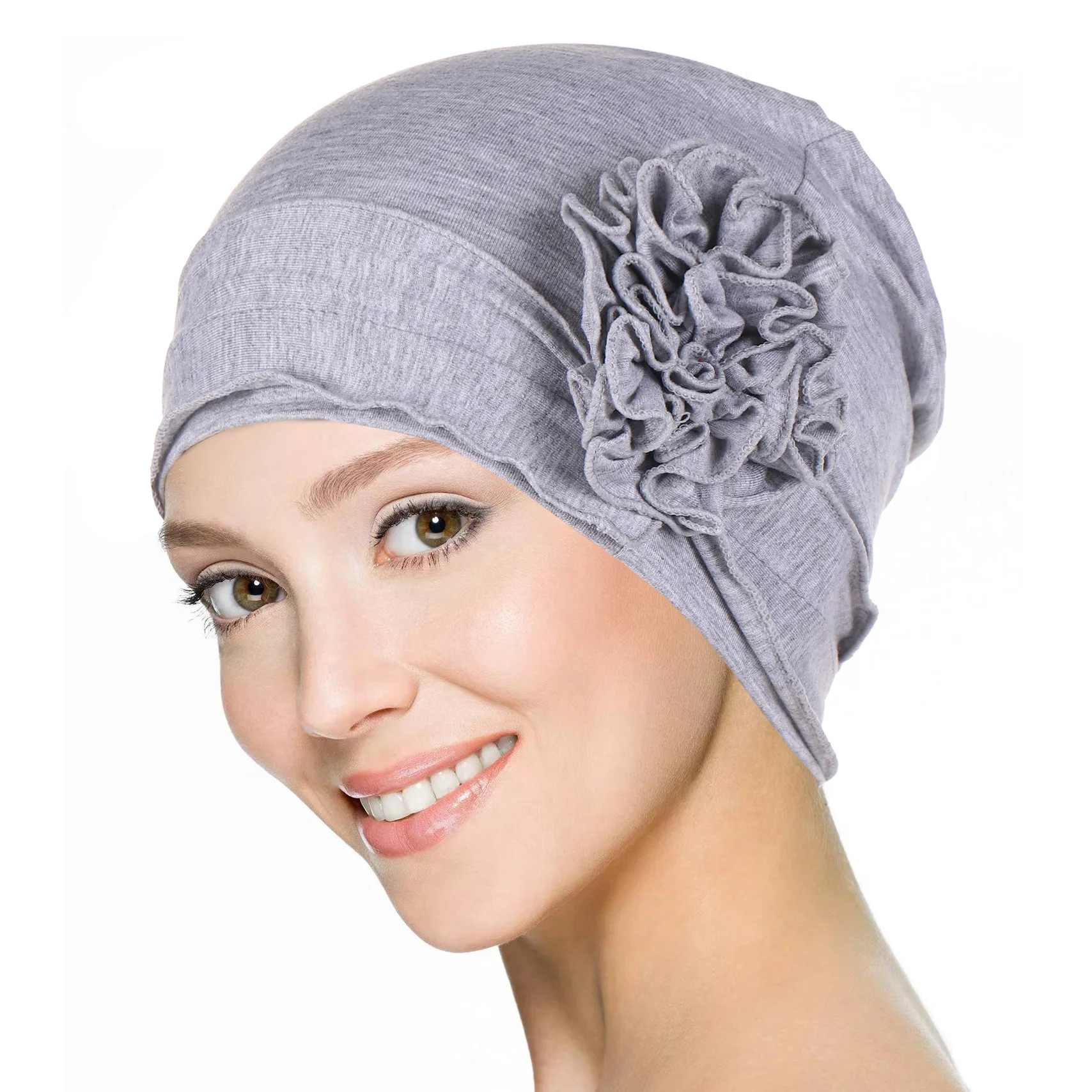 Solid Color Jersey Muslim Fashion Flowers Turban Cap Women Hijab Islamic Chemo Cap Head Scarf Ladies Head Wrap Cover Hijab Scarf