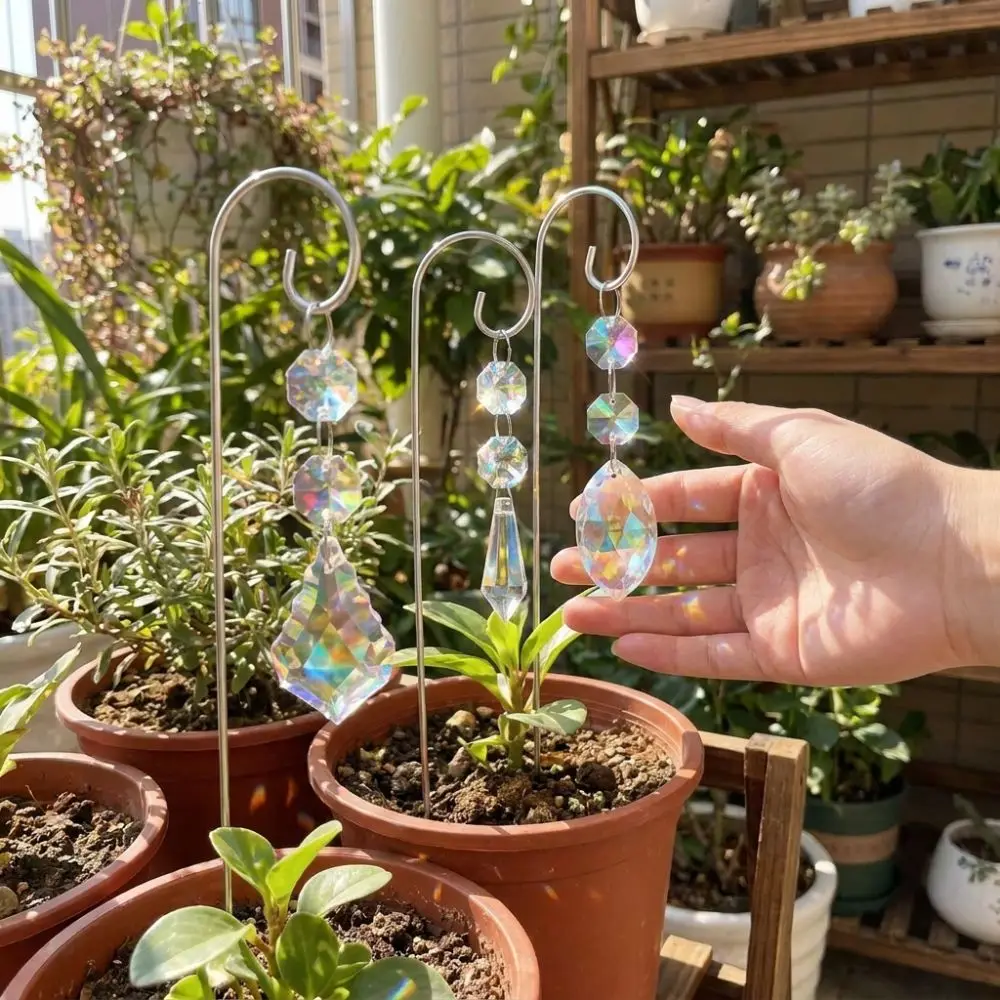 Colorful Crystal Prisms Suncatchers Handmade Metal Stake with Hook Rainbow Maker Exquisite Reflective Hanging Wind Chime
