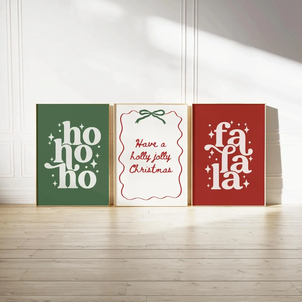 Frameless Fashion Christmas Wall Art Christmas Poster Red and Green Printing Christmas Gallery Wall Setting Holiday Home Decor