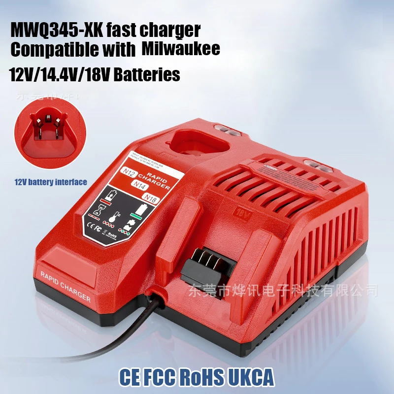 

2-in-1 Fast Charger Compatible with Milwaukee 12V/14.4V/18V M12/M14/M18 Lithium Ion Battery Replacement Battery Charger 4 Plugs