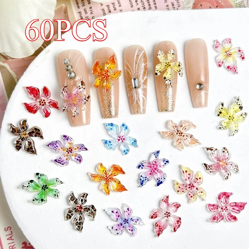 60-20 قطعة متعدد الألوان زهرة الزنبق مسمار الفن السحر ثلاثية الأبعاد الاكريليك مانيكير لوازم الديكور مادة الراتنج لتقوم بها بنفسك مسمار الفن اكسسوارات
