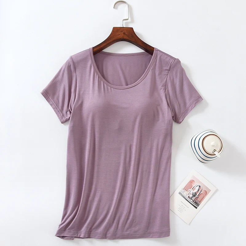 Comfortable Modal Cotton Women's T-shirt Sleepwear Home Clothes Chest Pad Style Loose Fit Autumn Season Casual Home Use