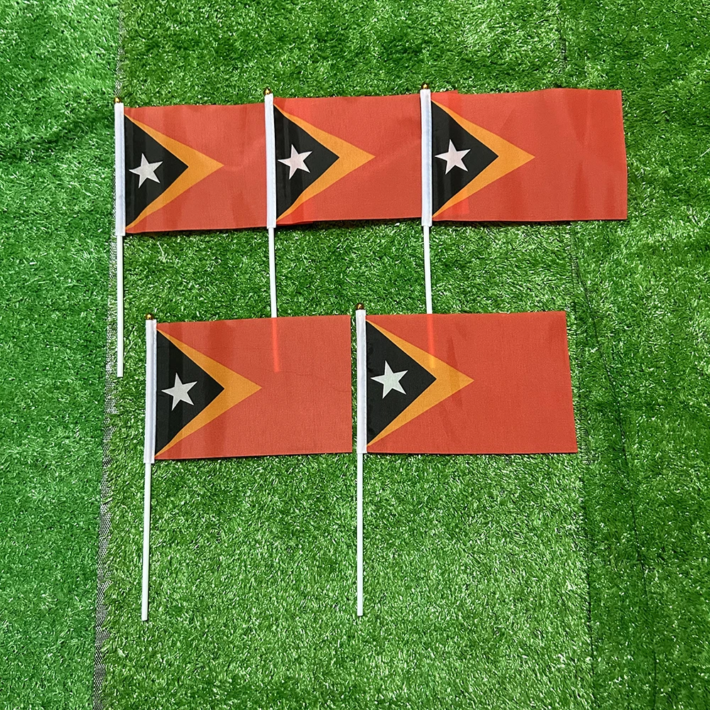 SKY FLAG East Timor hand Flag 10/20/50/100pcs 21*14cm  East Timor Hand Waving Flags With plastic pole For Activity Home Decor