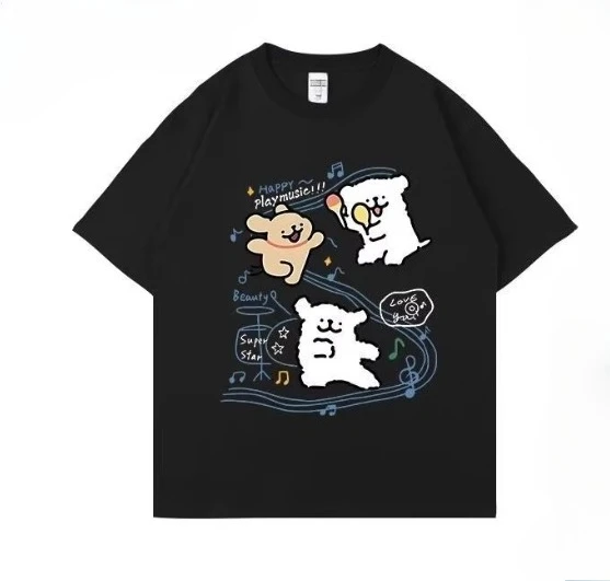 MINISO لطيف الكرتون المالطية خط الكلب تي شيرت مطبوع قصيرة الأكمام النساء الرجال زوجين عادية فضفاض تنوعا الساخن بيع تيز #3