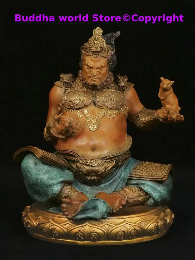 100% Handmade Copper Yellow Jambhala fortune god Mammon God Bronze sculpture Exorcism brings wealth Decorate Buddha statue