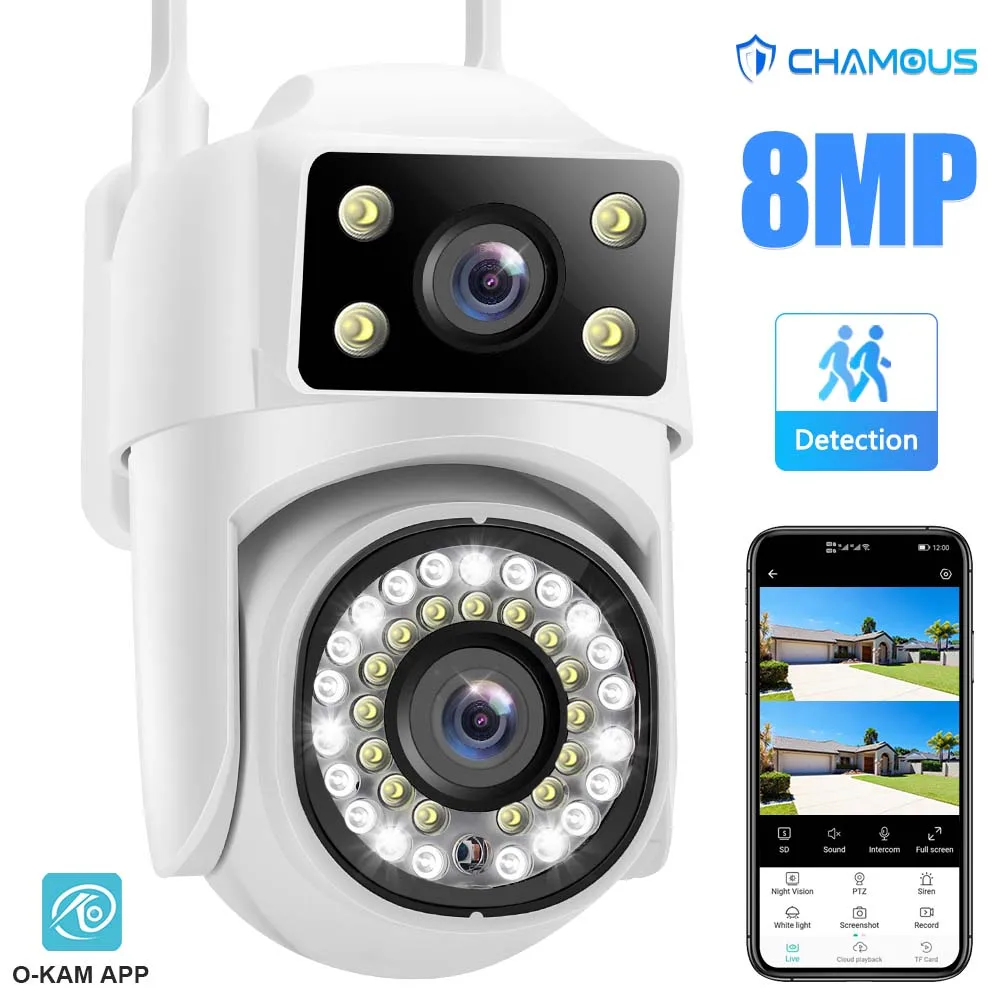 4k Wifi Camera 8mp Ip Camera Dual Lens Dual Screen Security Ai Tracking Ptz Cctv External Surveillance Outdoor