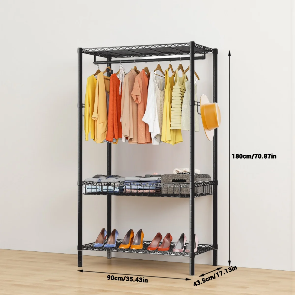 Metal Garment Rack Clothes Rack For Hanging Clothes Adjustable Wire Clothing Rack With Storage Shelves And Hang Rod