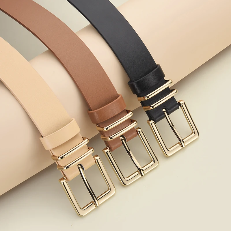 2pcs Fashion Women's Alloy Square Pin Buckle Belt High Quality Women's Slim Casual Belt Personalized Women's Street Style Belt