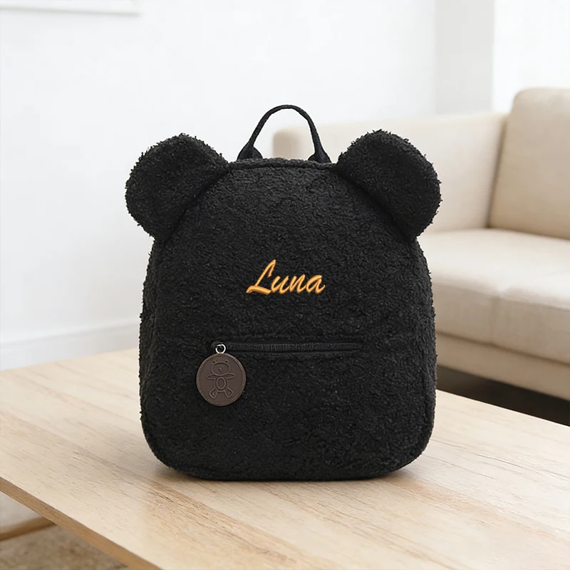 Bestickter, personalisierter Plüsch-Cartoon-Teddybär-Doppelschulter-Rucksack, lässiger Rucksack, geeignet für Schule, tägliche Ausflüge, Geschenke – Detail 3
