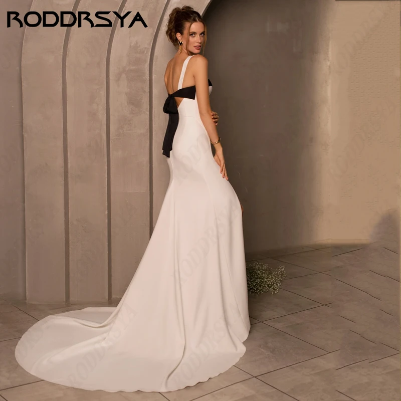 RODDRSYA-Robe de Mariée Sirène en Satin Doux, Dos aux, Noir et Blanc, Simple, Haute Fente, Arabie Saoudite, Chérie Robe de Mariée Sirène en Satin Doux, Dos aux, Noir et Blanc, Simple, Haute Fente, Arabie Saoudite, Chér