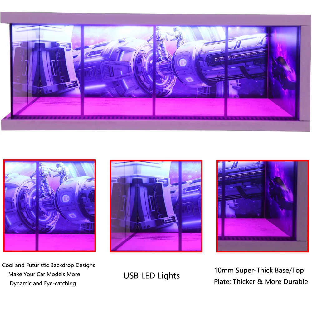 1/64 Car Garage Diorama Model Display Set USB LED Light Collectible Model Miniature Car Parking Lot Scene Simulation Storage Box