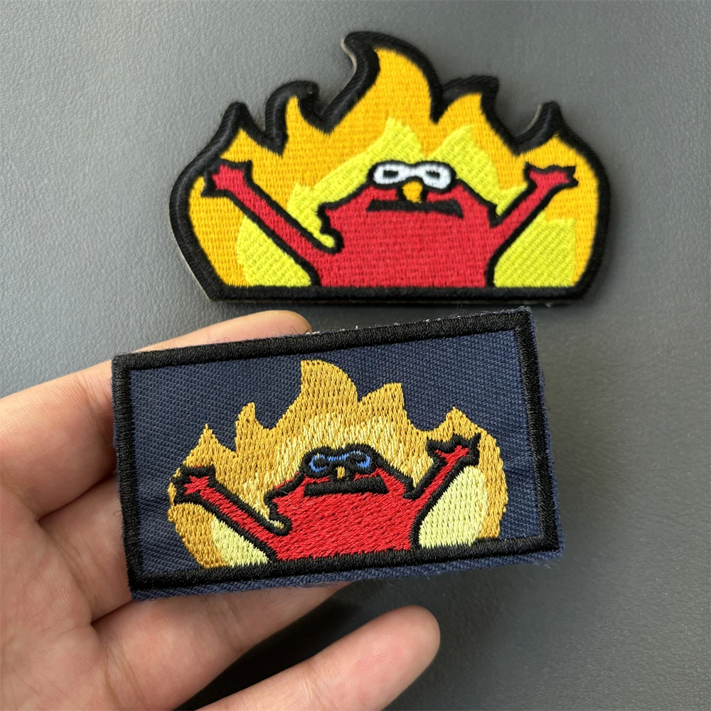 Hell Fire Meme Embroidered Tactical Patch Funny Printing Patches Elmo, in The Fire Hook&Loop Armband Military Army Morale Badge