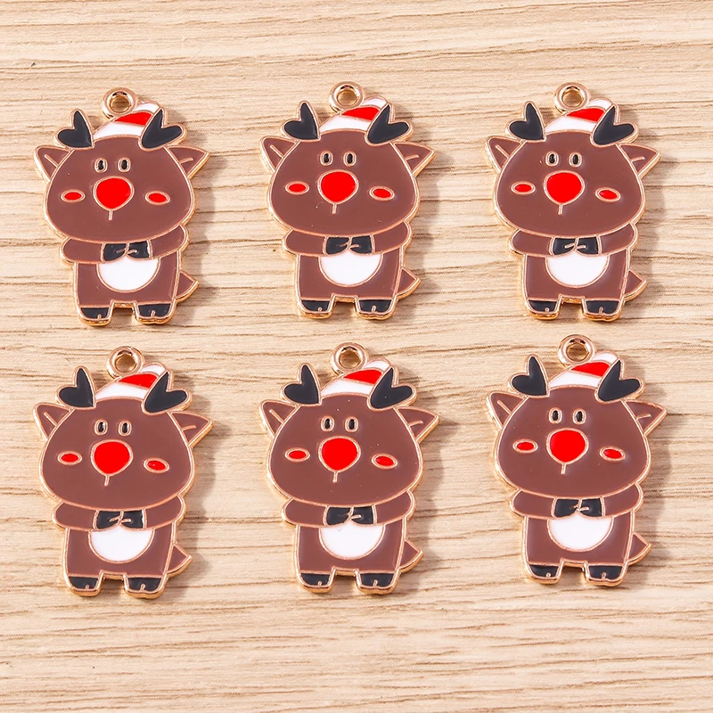 10 Stück Cartoon-Tieranhänger aus Emaille, Weihnachts-Hirsch-Elch-Anhänger für Schmuckherstellung, Ohrringe, Halsketten, DIY-Bastelarbeiten, Geschenk – Detail 2