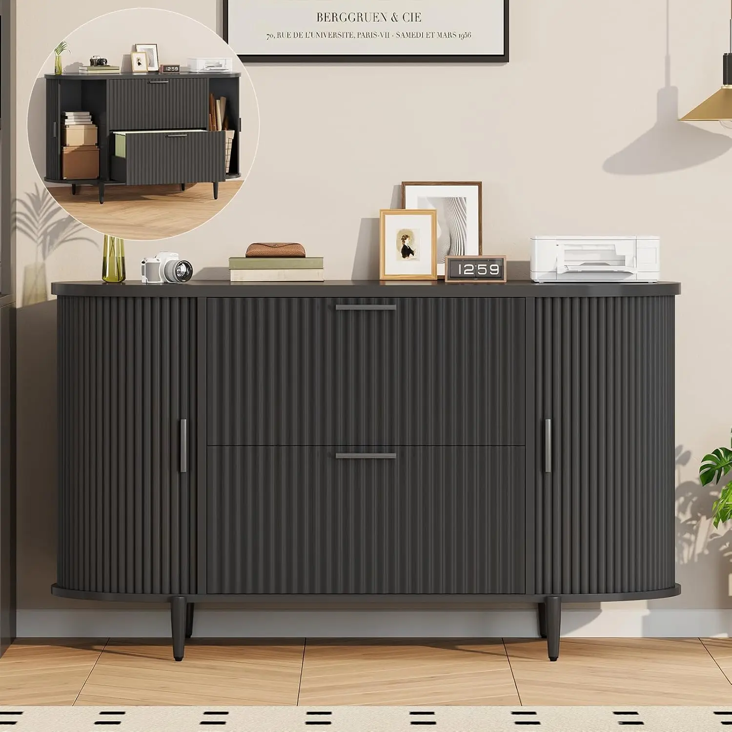 

Шкаф для хранения документов с 2 ящиками, 39,4 дюйма, подставка для принтера с рифлеными раздвижными дверцами формата А4, по индивидуальному заказу