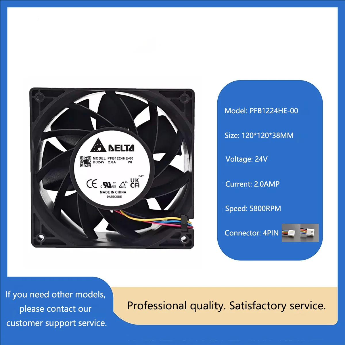 DELTA PFB1224HE-00 DC 12V 2.0A 120x120x38MM 5800RPM ventilador de refrigeración para equipos de energía servidor de PC enfriador de campo automotriz