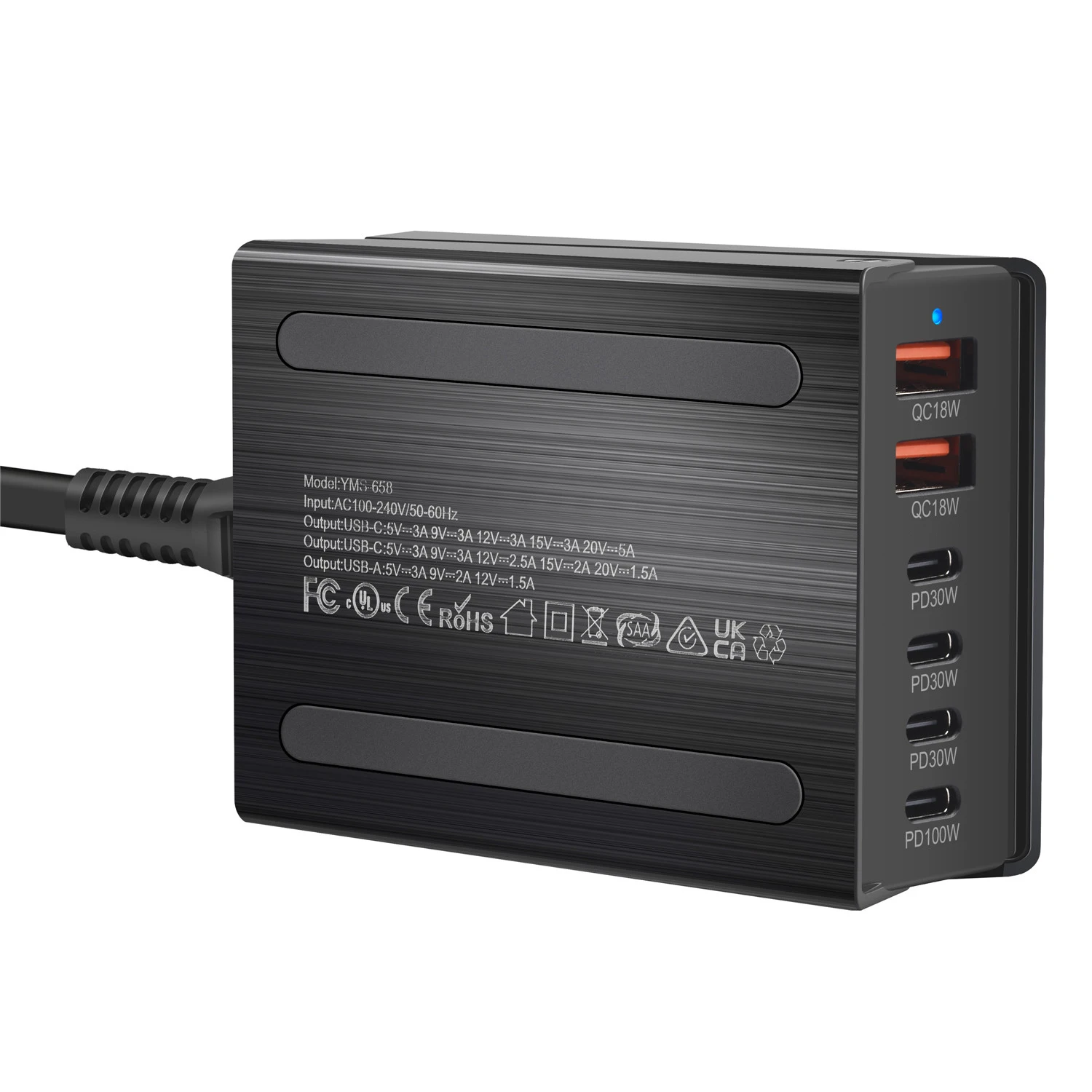 200W USB Type-C Fast Charger with 6-Port GAN 4C2A Technology Compact GaN Charger Power Adapter for Rapid Charging for Phone