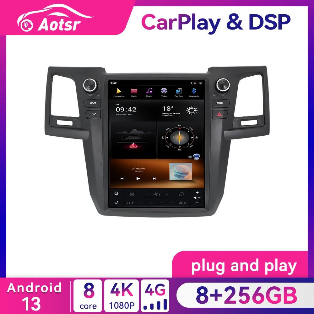 12.1 Inches Tesla Screen For Toyota Fortuner 2007-2015 Android Car Radio Player GPS Navi Auto Stereo Multimedia Carplay 4G DSP