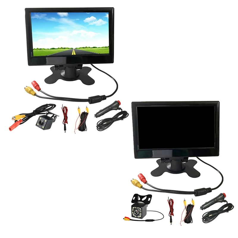 12V-24V 7 Inch TFT LCD Color HD Monitor With 12LED Light Camera For Car CCTV Reverse Rear View Car Electronic Accessories