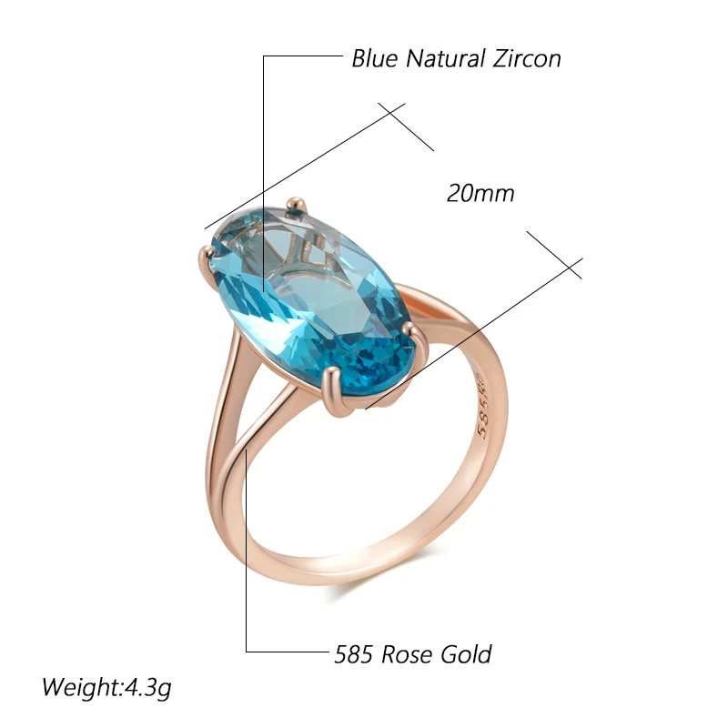 Kinel Hot Blue Big Oval Wedding Rings Trend 585 Rose Gold Color With Natural Zircon High Quality Daily Fine Jewelry For Women