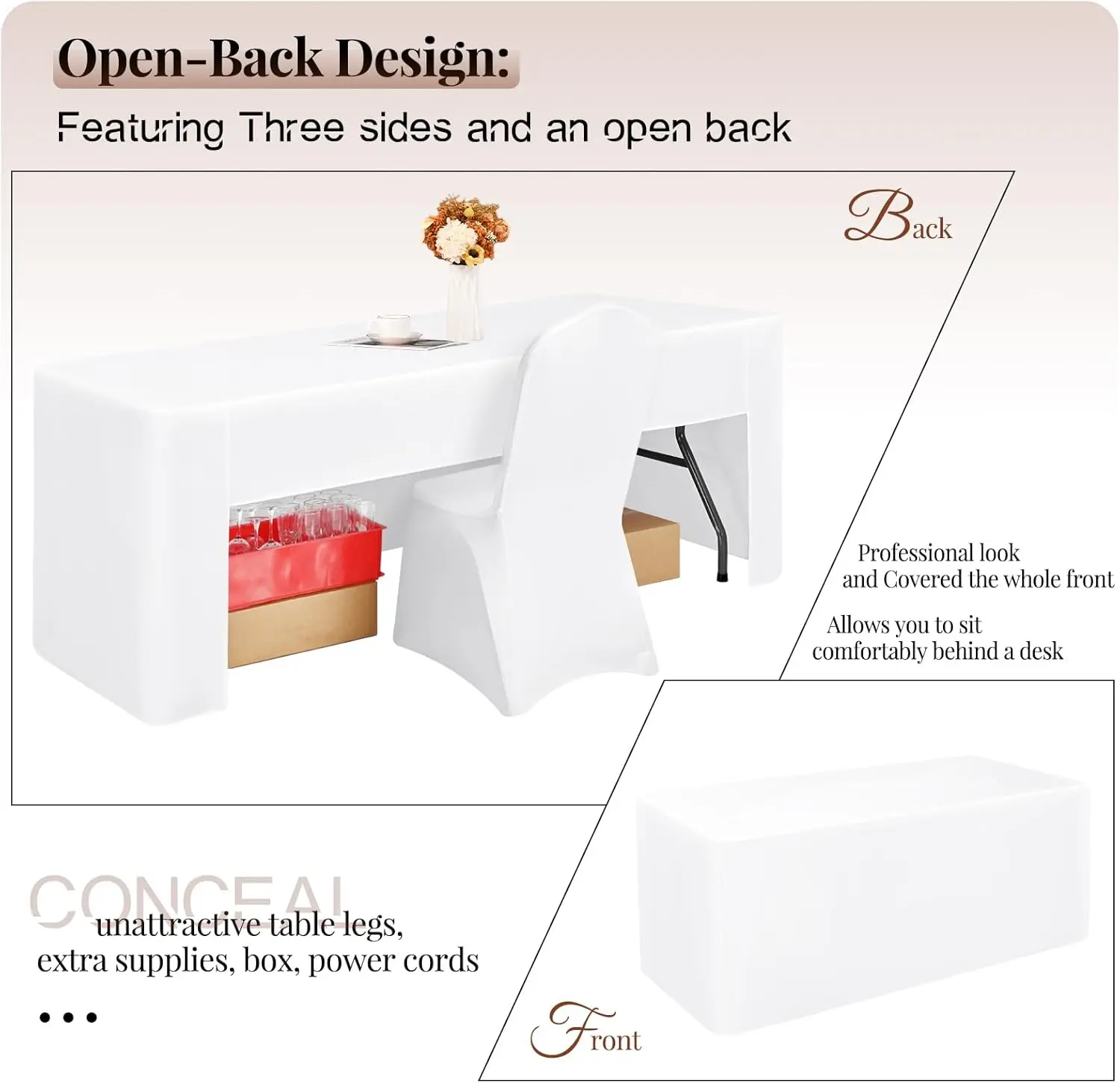 1 قطعة 6ft أبيض أسود مأدبة الزفاف كشك مفرش المائدة المرنة دنة تنورة طاولة مستطيلة ، مفرش المائدة المجهزة